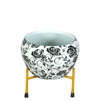 Black Floral Metal Pot